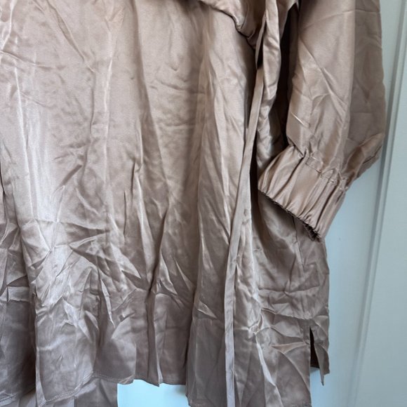 Lunya Washable Silk Robe XL2/XL3 Otium Tan Self Tie Belt Pockets Hypoallergenic - Picture 9 of 9